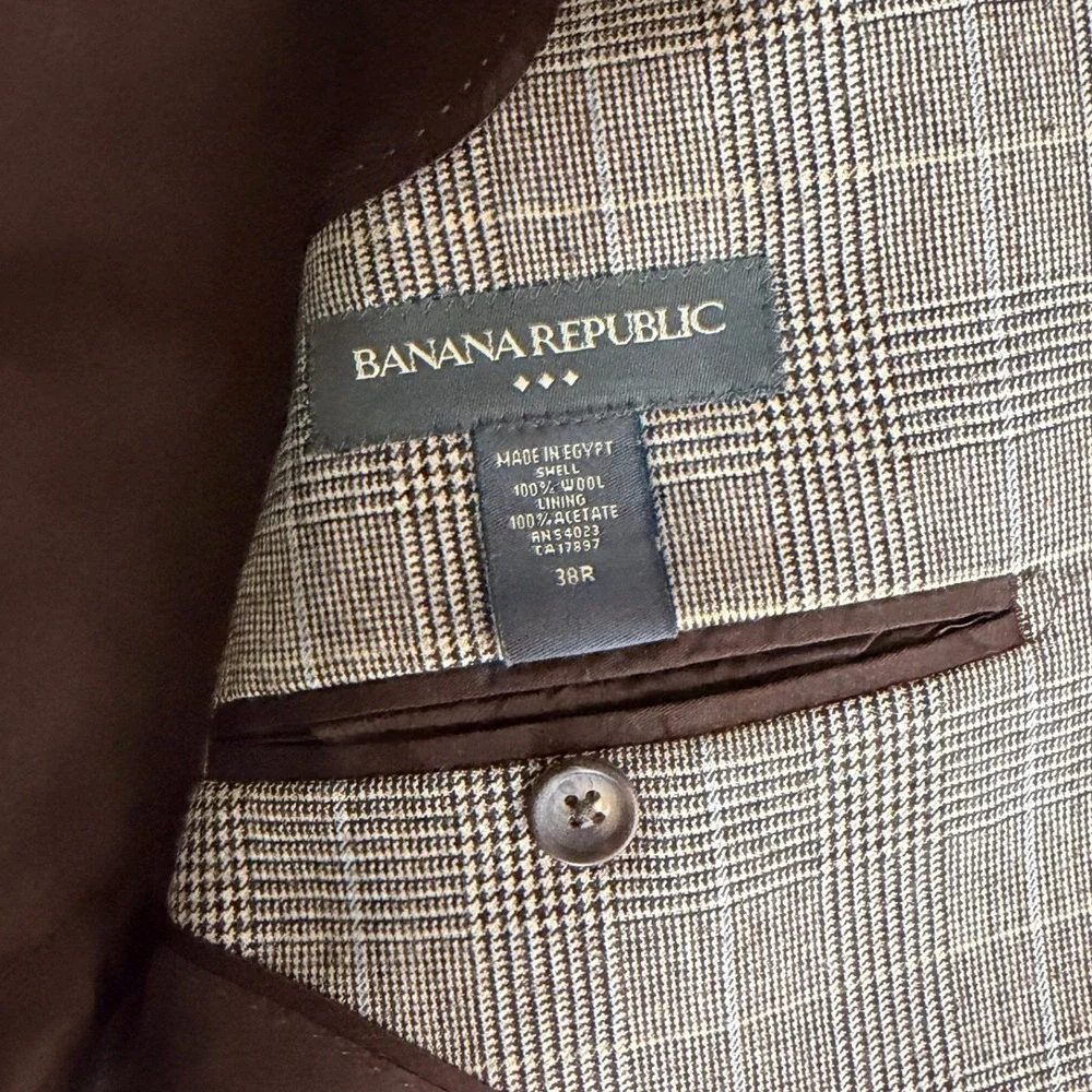 Banana Republic Blazer Mens 38R Brown Glen Plaid Wool 3-Button Sport Coat Jacket